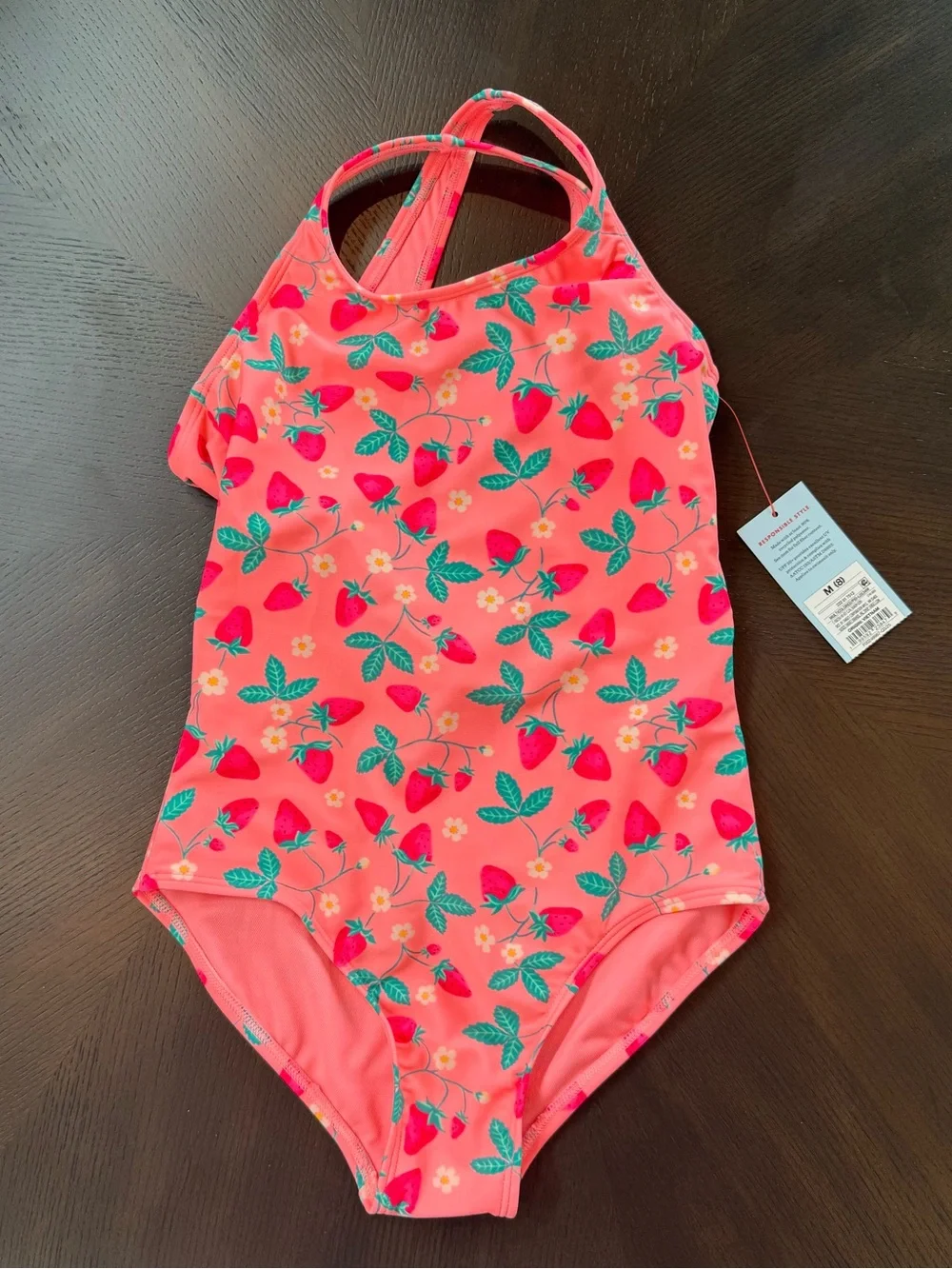Kids Strawberry Print One-Piece Swimsuit - Pink size 8 brand new